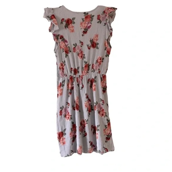 Sadie & Sage | Gray Grandma Floral Crepe Ruched Mini Dress, Large - Picture 5 of 8